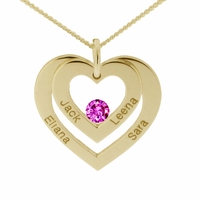 9ct Yellow Gold Double Heart Personalised Necklace With Crystal