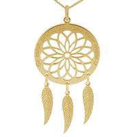 9ct Yellow Gold Dream Catcher and Feathers Necklace
