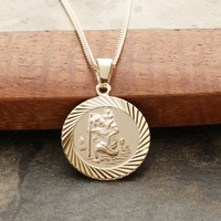 9ct Yellow Gold Plated 16mm Diamond Cut St Christopher Pendant With Optional Personalisation and Chain