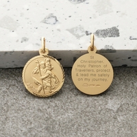 9ct Yellow Gold Plated Diamond Cut 16mm St Christopher Pendant With Travellers Prayer and Optional Chain