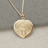 9ct Yellow Gold Plated Diamond Cut Heart St Christopher Pendant With Optional Engraving and Chain