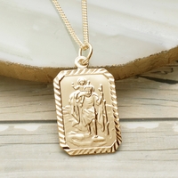 9ct Yellow Gold Plated Diamond Cut Rectangle St Christopher Pendant With Optional Engraving and Chain