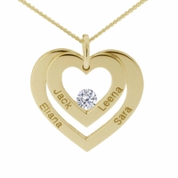 9ct Yellow Gold Plated Double Heart Personalised Necklace With Crystal