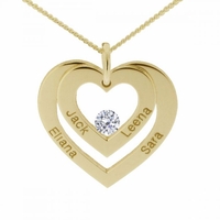 9ct Yellow Gold Plated Double Heart Personalised Necklace With Diamond