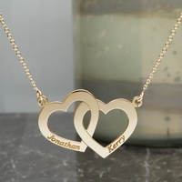 9ct Yellow Gold Plated Engraved Horizontal Double Heart Pendant With Chain