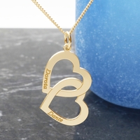 9ct Yellow Gold Plated Engraved Vertical Double Heart Pendant With Chain
