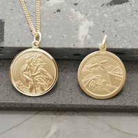 9ct Yellow Gold Plated Round Reversible St Christopher Pendant With Optional Chain