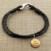 9ct Yellow Gold St Christopher Mens Leather Wrap Two Strand Bracelet