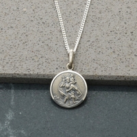 Antique Finish Sterling Silver 12mm St Christopher Pendant With Optional Engraving and Chain