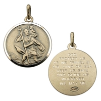 Antique Finish Sterling Silver 24mm St Christopher Pendant With Travellers Prayer and Optional Chain