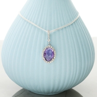 Oval Amethyst Pendant Set In 9ct White Gold & Diamonds With Optional Chain