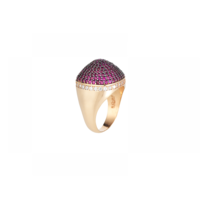 Rose Gold Plated Dome Cocktail Ring With Red & White Pave CZ Stones