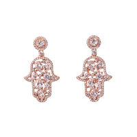 Rose Gold Plated Hamsa Earrings With White CZ Stones