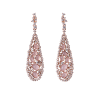 Rose Gold Plated Teardrop Earrings With White CZ & Pink Stones