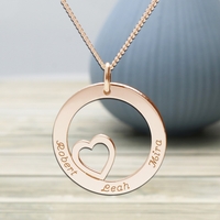 Solid Rose Gold Heart Disc Personalised Necklace