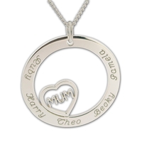 Solid White Gold Mum Heart Disc Personalised Necklace