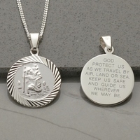 Sterling Silver 20mm Diamond Cut St Christopher Pendant With Travellers Prayer and Optional Chain
