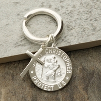 Sterling Silver 24mm 3D St Christopher Keyring With Cross And Optional Engraving