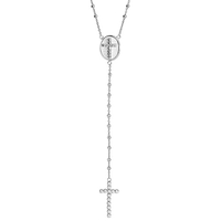 Sterling Silver 3mm Bead CZ Set Rosary Necklace