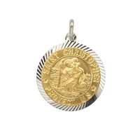 Sterling Silver and Gold Plated 18mm Diamond Cut St Christopher Pendant With Optional Engraving and Chain