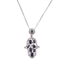 Sterling Silver Cabouchon Hamsa Pendant With Blue CZ Stones