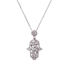 Sterling Silver Cabouchon Hamsa Pendant With White CZ Stones
