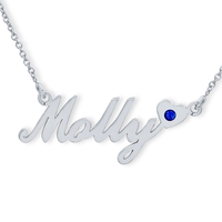 Sterling Silver Carrie Style (Sex & The City) Personalised Name Necklace With Heart & Birthstone