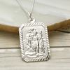Sterling Silver Diamond Cut Large Rectangle St Christopher Pendant With Optional Engraving and Chain