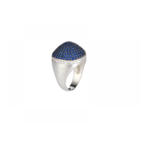 Sterling Silver Dome Cocktail Ring With Blue & White Pave CZ Stones