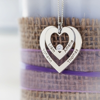 Sterling Silver Double Heart Personalised Necklace With Diamond