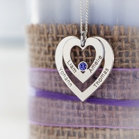 Sterling Silver Double Heart Personalised Necklace With Sapphire