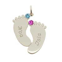 Sterling Silver Engraved Footprints Pendant With Crystals