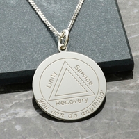 Sterling Silver Engraved Sobriety Unity Service Recovery Pendant and Chain