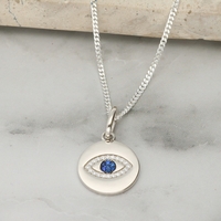 Sterling Silver Evil Eye CZ Crystal Pendant with Chain