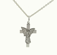 Sterling Silver Guardian Angel on Cross Pendant