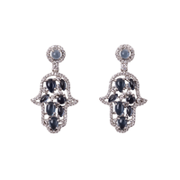 Sterling Silver Hamsa Earrings With White CZ & Blue Cabouchon Stones