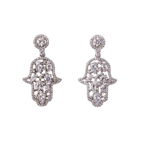 Sterling Silver Hamsa Earrings With White CZ Stones