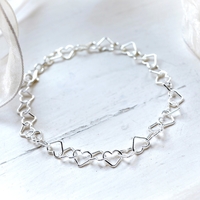 Sterling Silver Heart Link Charm Anklet