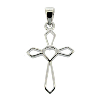 Sterling Silver Hollow Heart Cross Pendant