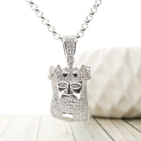 Sterling Silver Jesus with Crown CZ Pendant and Optional Chain