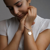 Sterling Silver Ladies T Bar Bracelet With Heart Charm and Optional Engraving