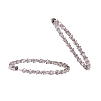 Sterling Silver Large Hoop Earrings With White CZ Stones