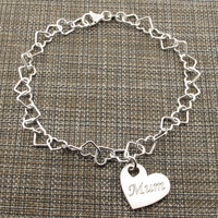 Sterling Silver Light Heart Link Anklet With Personalised Family Heart Charm