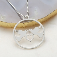 Sterling Silver Love Doves Coin Disc Pendant With Optional Chain