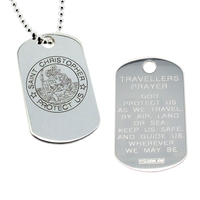 Sterling Silver St Christopher Dog Tag With Travellers Prayer Optional Front Engraving and Chain