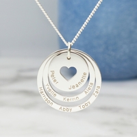 Sterling Silver Two Disc Cut Out Heart Personalised Family Necklace