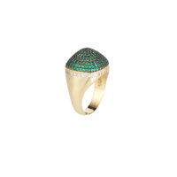 Yellow Gold Plated Dome Cocktail Ring With Green & White Pave CZ Stones