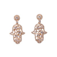 Yellow Gold Plated Hamsa Earrings With White CZ Stones