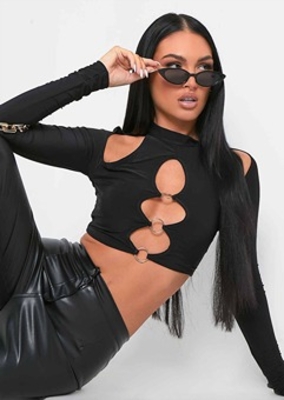 Black Keeley Cut Out Long
Sleeve Crop Top