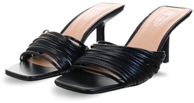 Black Pu Mule Heel Sandal